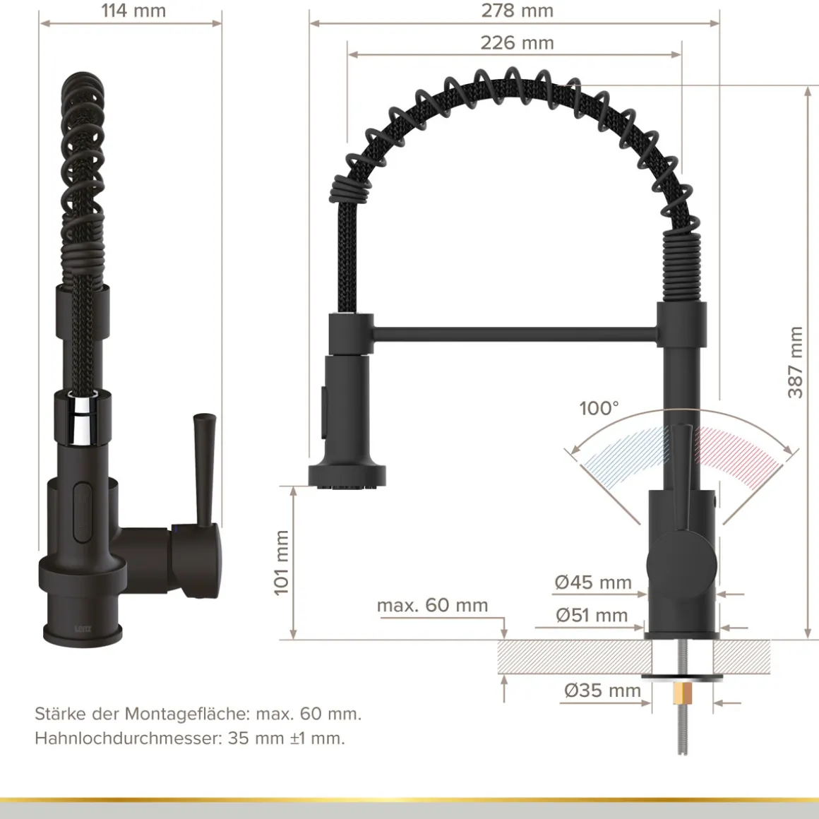 LENZ ND-Spültischamatur Nova mit Brause Schwarz Matt