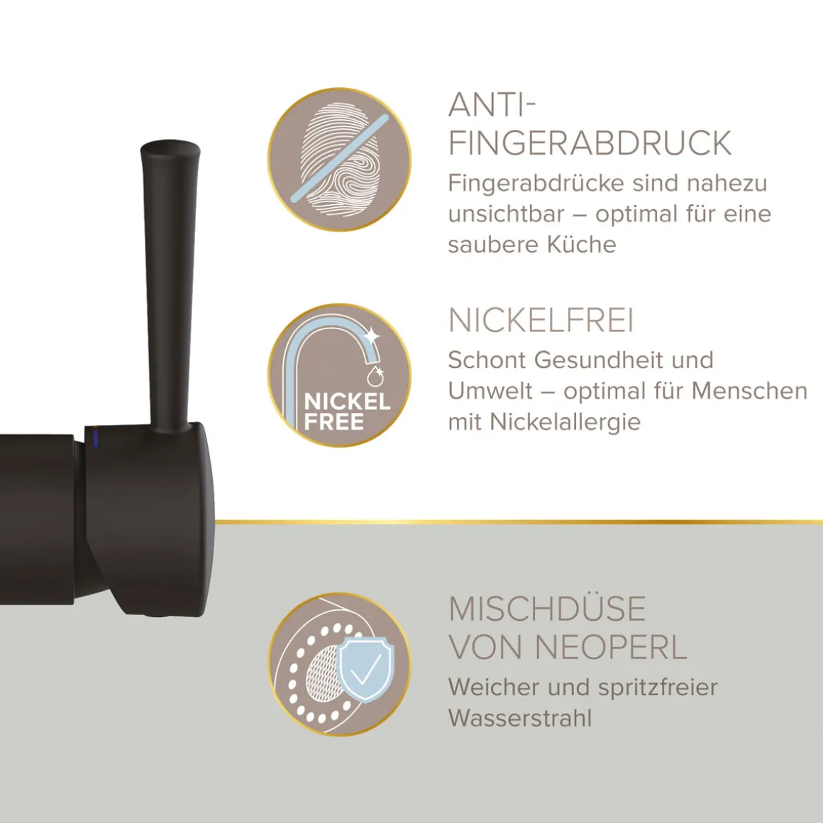 LENZ ND-Spültischamatur Nova mit Brause Schwarz Matt