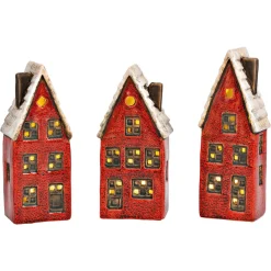 Lichthaus Stadthaus exkl. 2 x LR44 aus Steingut rot 3-fach BxHxT 7 x 19 x 6 cm