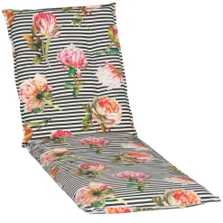 Liegen-Saumauflage Toronto BE129 rosé/pinke Pfingstrosen auf schwarz-weißen Streifen
