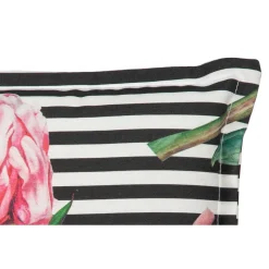 Liegen-Saumauflage Toronto BE129 rosé/pinke Pfingstrosen auf schwarz-weißen Streifen