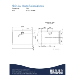 Mineralgruss-Duschwanne Modern Line Steinoptik, Sandstein, 1000 / 1400 mm