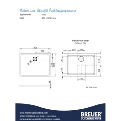 Mineralgruss-Duschwanne Modern Line Steinoptik, Weiß, 900 / 1200 mm