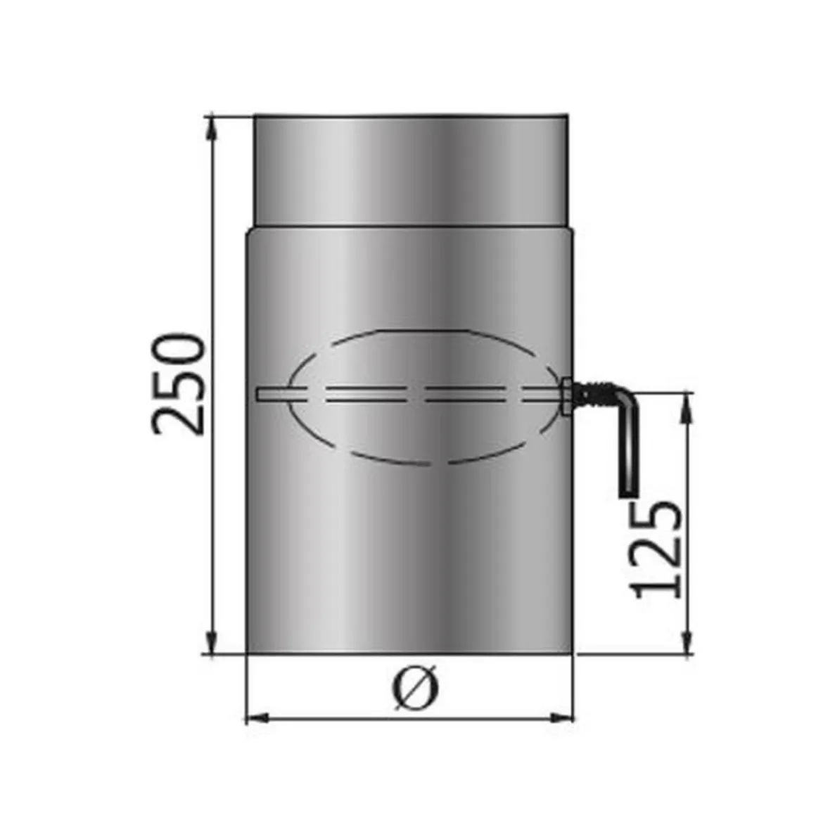 MyFireTool Rauchrohr mit Drosselklappe 250 mm Ø 150 mm schwarz 2mm