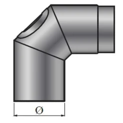 MyFireTool Rauchrohrbogen 90 Grad Ø 150 mm schwarz 2 mm mit Tür 3-teilig