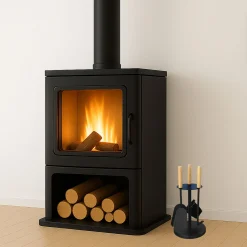 MyFireTool Kaminofenbesteck 3tlg., Farbe: Schwarz, Pulverbeschichtet, Holzgriffe