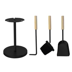 MyFireTool Kaminofenbesteck 3tlg., Farbe: Schwarz, Pulverbeschichtet, Holzgriffe