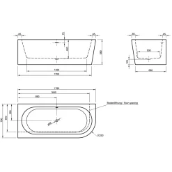Ottofond Badewanne Modena Corner 178 x 78 cm weiß Ausführung Modell A