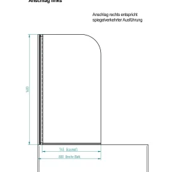 Ottofond Wannenaufsatz 1400 x 800 mm Echtglas Montage rechts