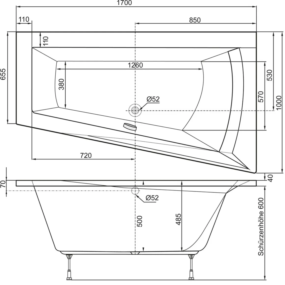 Ottofond Whirlpool-Komplettset Galia Mod A 170 x 100 cm inklusive Farblichtwechsler