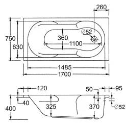 Ottofond Whirlpool-Set Nixe 170 x 75 cm weiß/chrom Typ 1