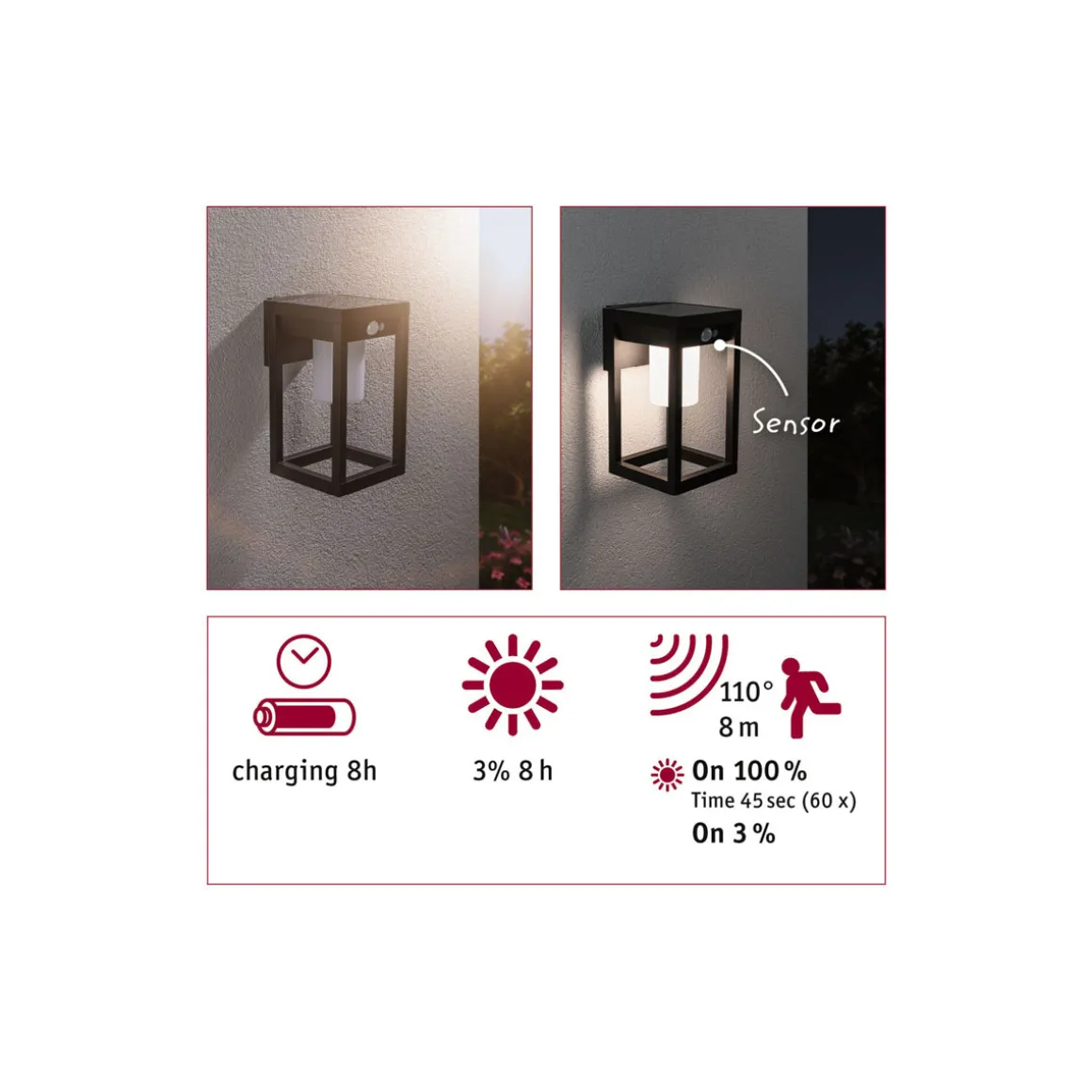 Paulmann Outdoor Solar Wandleuchte Marisol IP44 3000K PIR