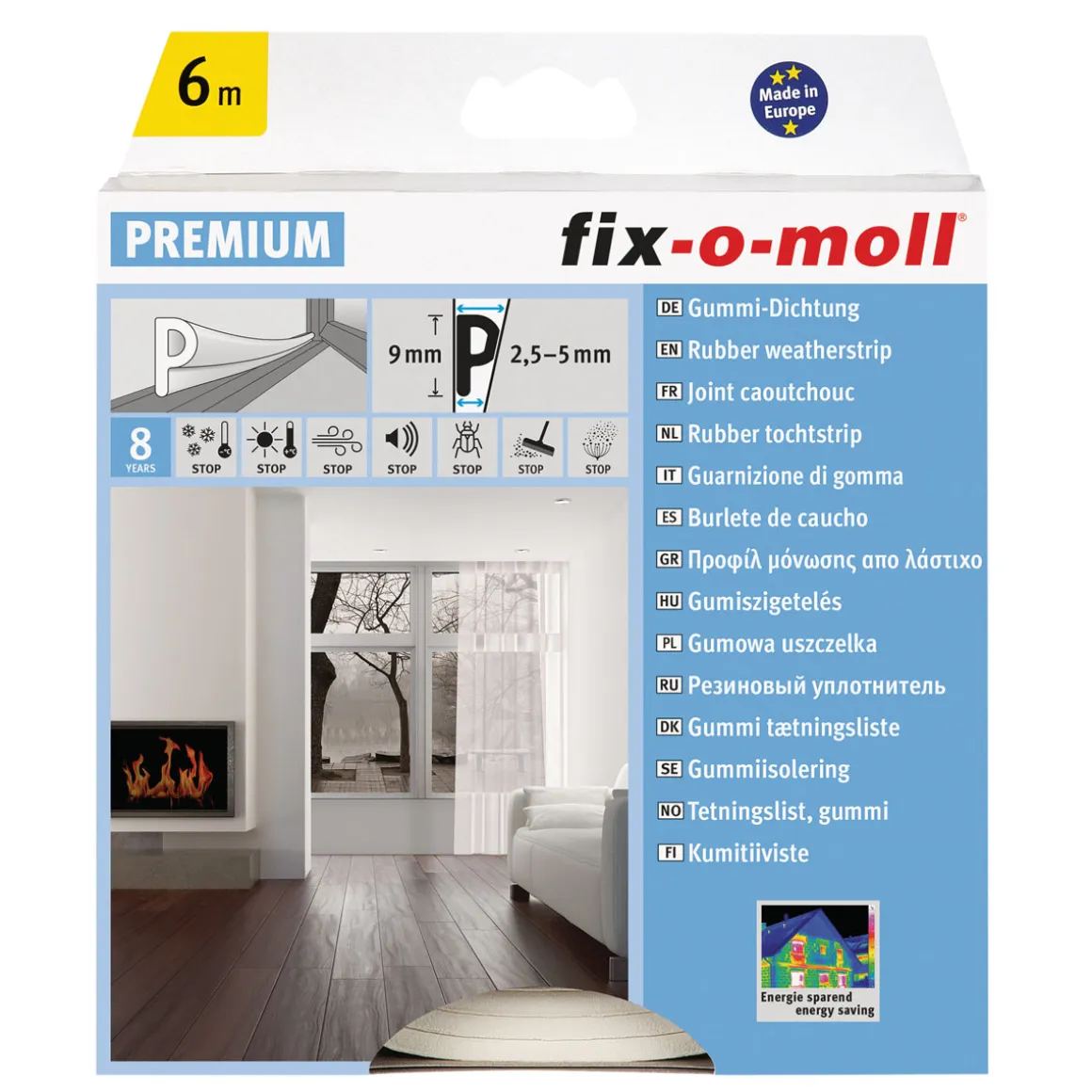 P-Profildichtung selbstklebend weiß 6m 9x5,5 mm