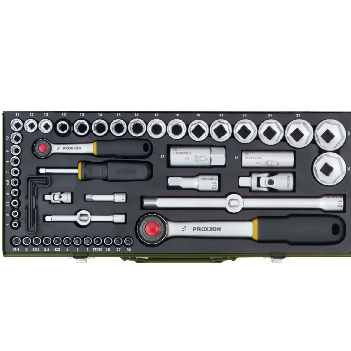 Proxxon Industrial Steckschlüssel-Satz 1/4 und 1/2 Zoll 56-teilig