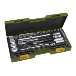 Proxxon Industrial Steckschlüssel-Satz mit Knüppelratsche 1/4 und 1/2 Zoll 65-teilig