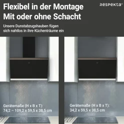 Respekta Haube Schwarz, 60 cm, EEK A++9 Leistungsstufen LED-Beleuchtung