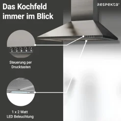 Respekta Nola Kaminhaube CH22058IXB 60 cm Edelstahl