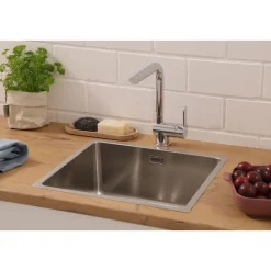 Respekta Spuele Edelstahl 49 cm inkl. Ab- und Ueberlaufgarnitur