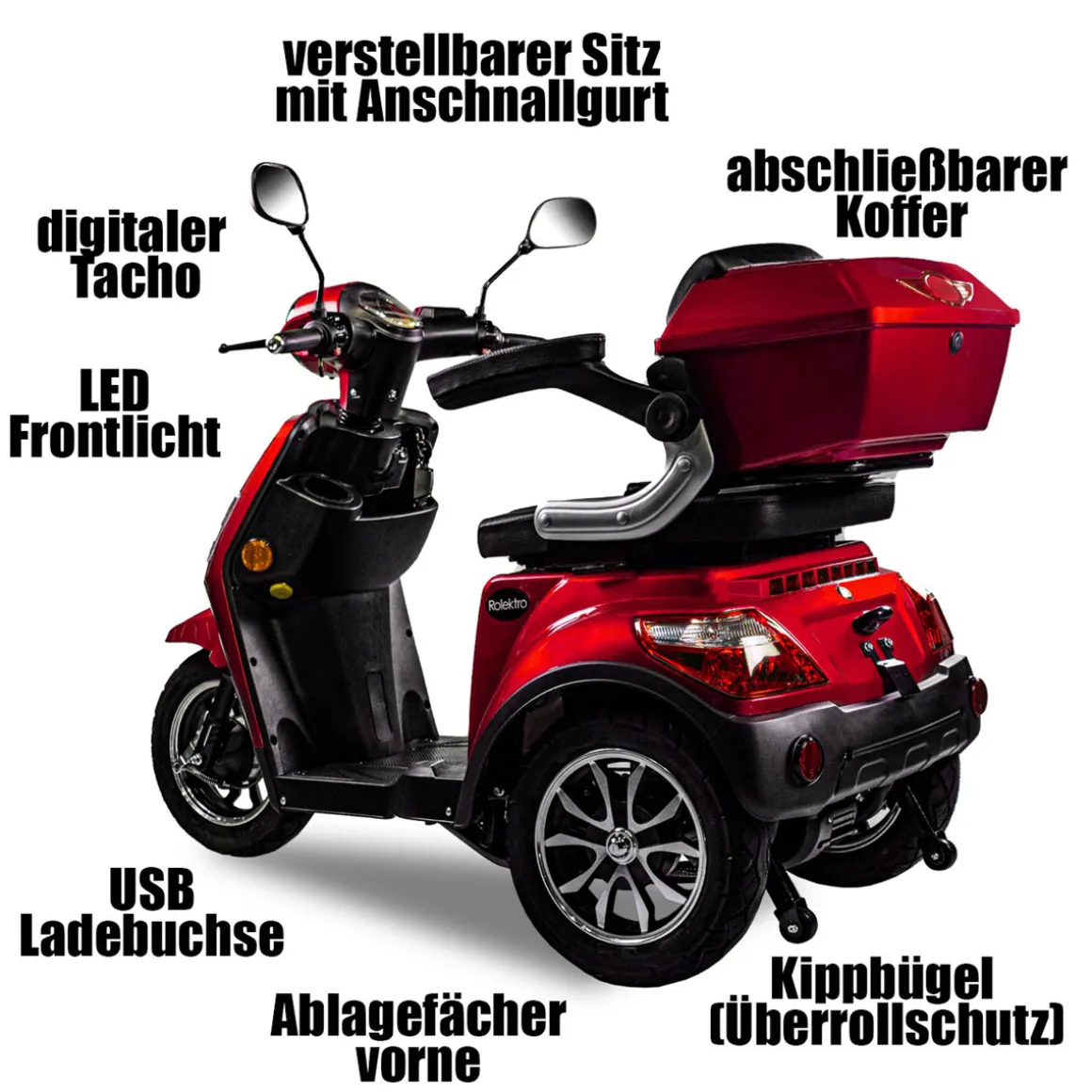 Rolektro E-Dreiradroller „25 V.3“ 1000 W, rot