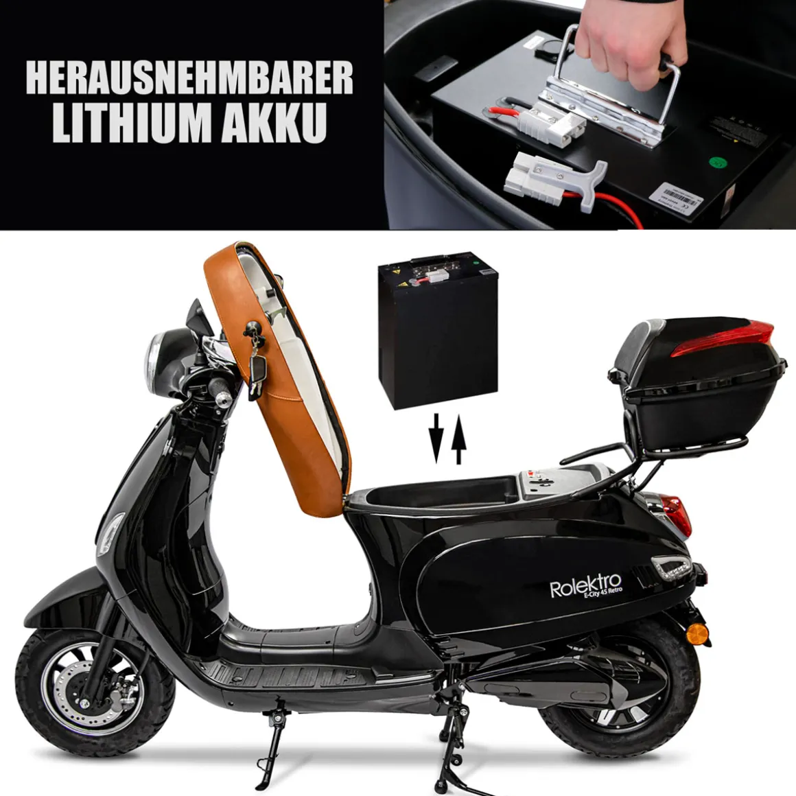 Rolektro Retro Roller E-Roller 45 km/h Lithium V.2021 Schwarz 60V-27,5Ah 2000W