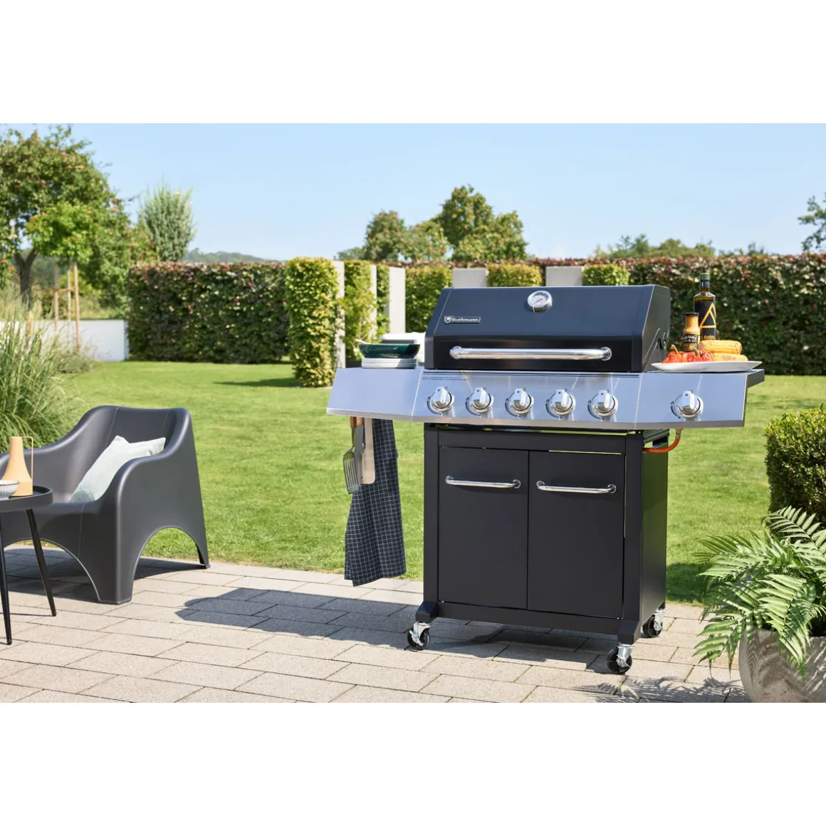 Rothmann Gasgrillwagen Daytona 5 Plusschwarz mit Edelstahlapplikationen