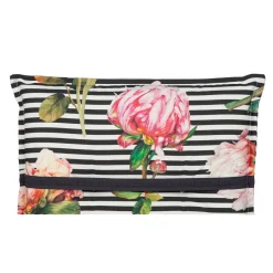 Saumauflage Toronto BE129 Hochlehner rosé/pinke Pfingstrosen auf schwarz-weißen Streifen