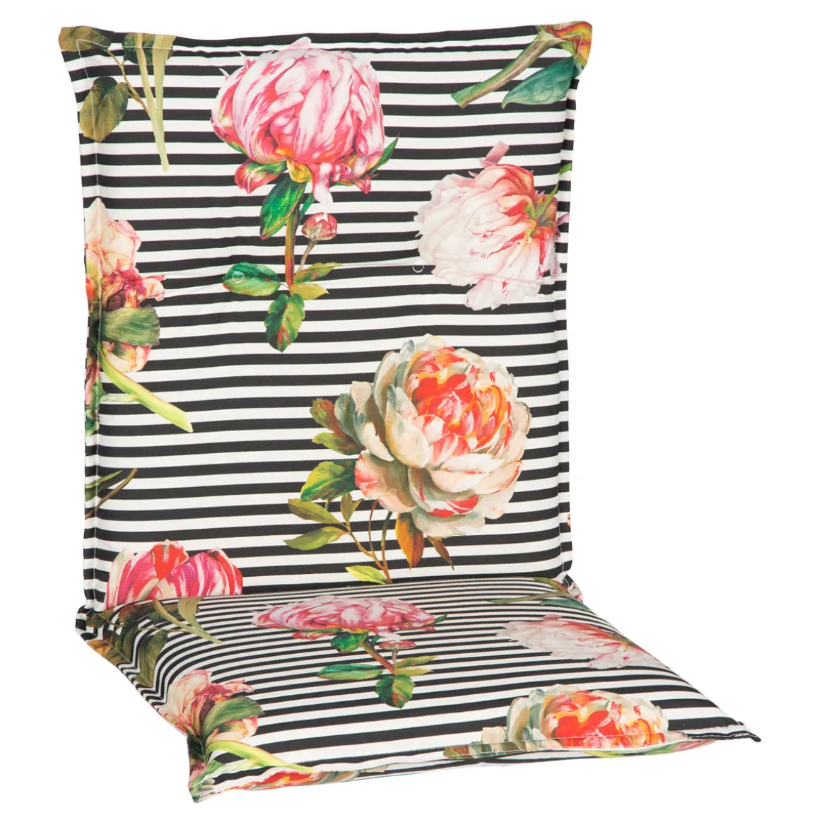 Saumauflage Toronto BE129 Niederlehner rosé/pinke Pfingstrosen auf schwarz-weißen Streifen