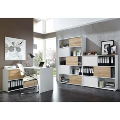 Schiebetürregal 120 x 119 x 35 cm anthrazit/Sonoma Eiche