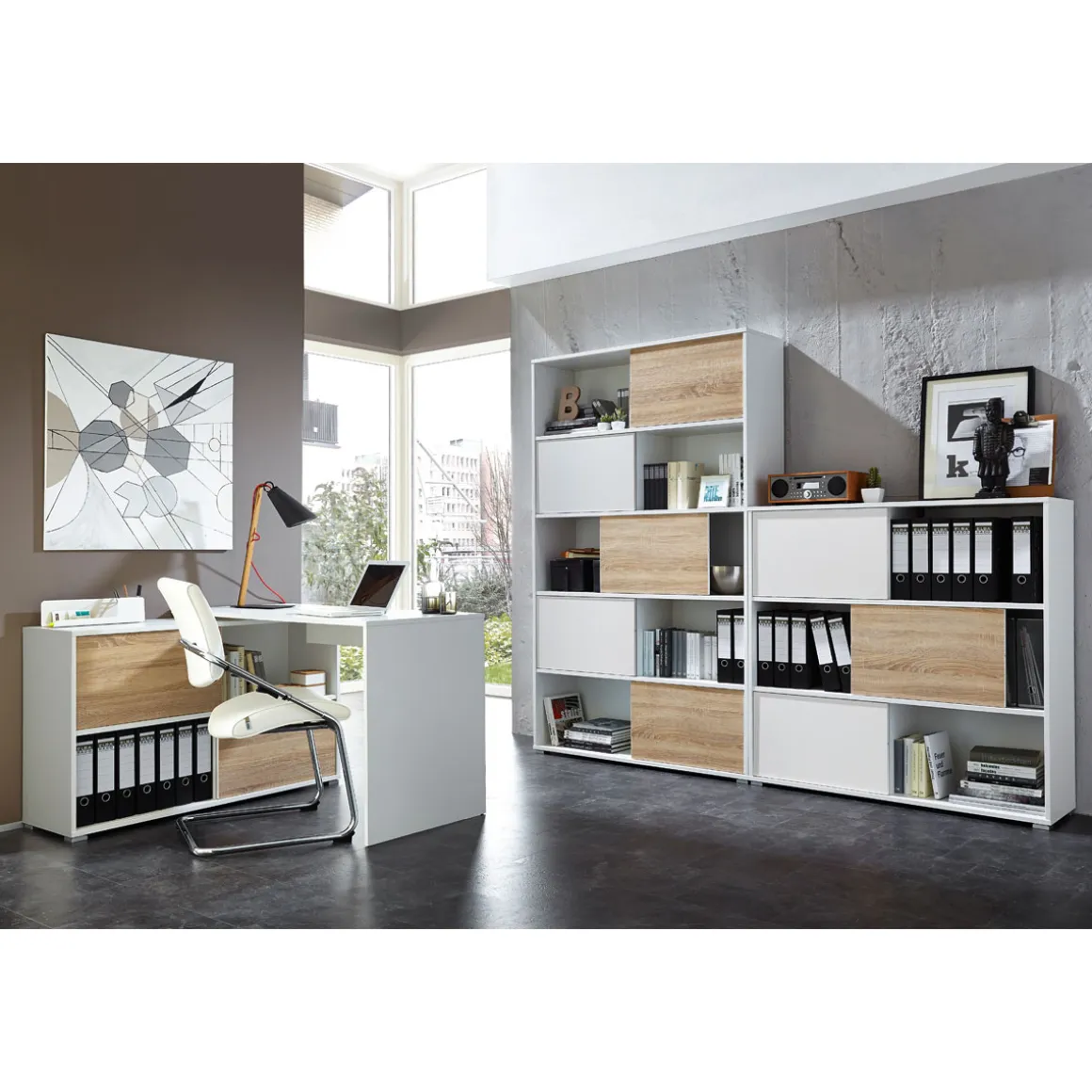 Schiebetürregal 120 x 119 x 35 cm anthrazit/Sonoma Eiche