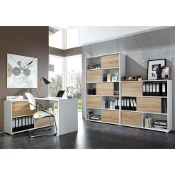 Schiebetürregal 120 x 196 x 35 cm weiß/Sonoma Eiche