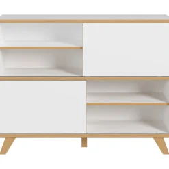 Schiebetürregal 120 x 92 x 40 cm weiß/Navarra Eiche