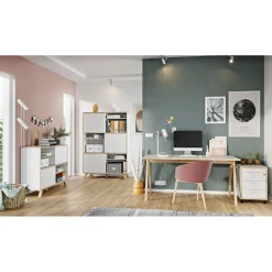 Schiebetürregal 120 x 92 x 40 cm weiß/Navarra Eiche