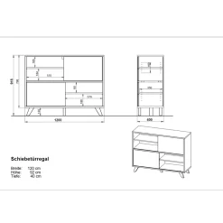 Schiebetürregal 120 x 92 x 40 cm weiß/Navarra Eiche