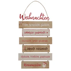 Schild Nollaig sortiert Rechteck 0,5 x 24 x 48 cm natur rot Metall Textil Holz