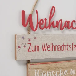 Schild Nollaig sortiert Rechteck 0,5 x 24 x 48 cm natur rot Metall Textil Holz