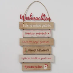 Schild Nollaig sortiert Rechteck 0,5 x 24 x 48 cm natur rot Metall Textil Holz
