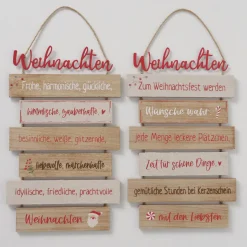 Schild Nollaig sortiert Rechteck 0,5 x 24 x 48 cm natur rot Metall Textil Holz