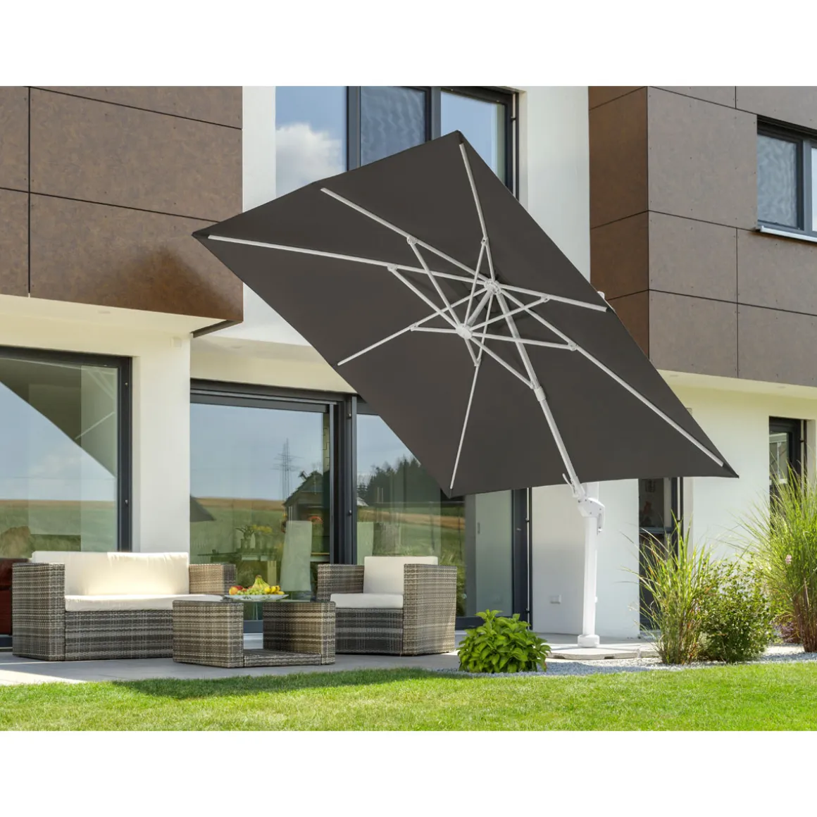 Schneider Schirme Ampelschirm Rhodos Twist Bianco 300 x 300 anthrazit