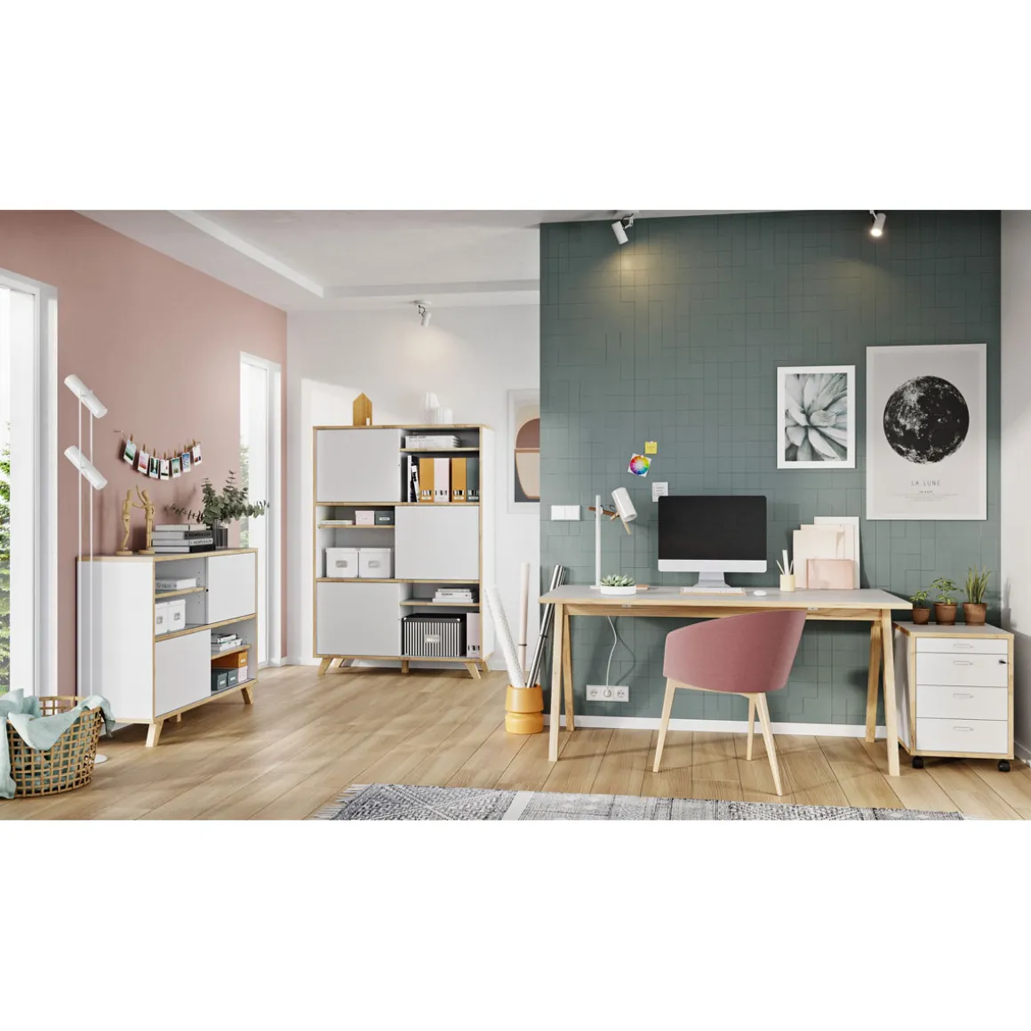 Schreibtisch 160 x 75 x 80 cm weiß/Navarra Eiche