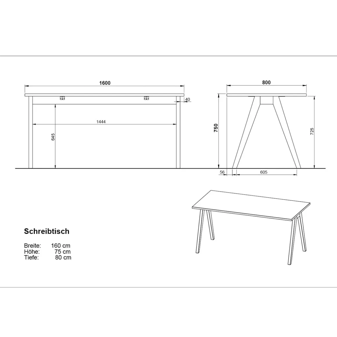 Schreibtisch 160 x 75 x 80 cm weiß/Navarra Eiche