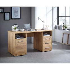 Schreibtisch Keep mit Stauraum 145 x 75 x 70 cm Navarra-Eiche-Nachbildung