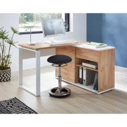 Schreibtisch Lionel mit integriertem Sideboard 120 x 75 x 117 cm weiß/Navarra-Eiche-Nachbildung