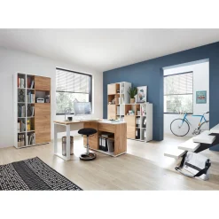 Schreibtisch Lionel mit integriertem Sideboard 120 x 75 x 117 cm weiß/Navarra-Eiche-Nachbildung