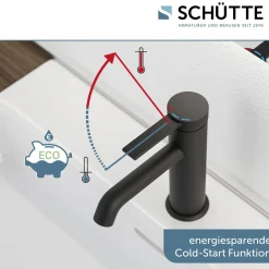 Schütte Waschtischarmatur „Los Angeles“ schwarz-matt Eco-Click-Funktion