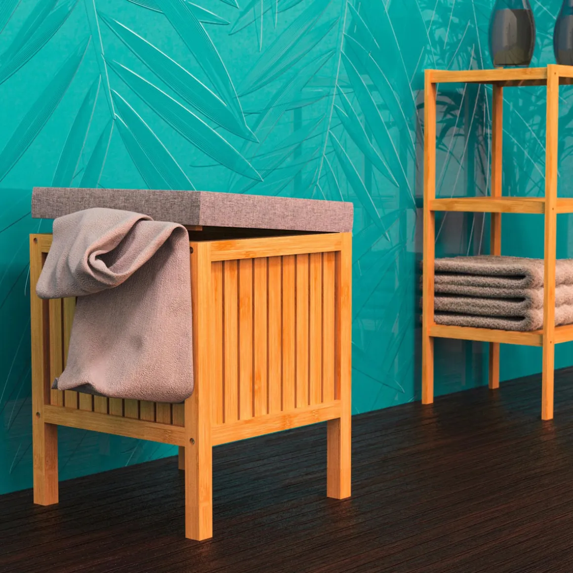 Schütte Bambus Wäschekorb mit Sitzkissen