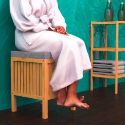 Schütte Bambus Wäschekorb mit Sitzkissen