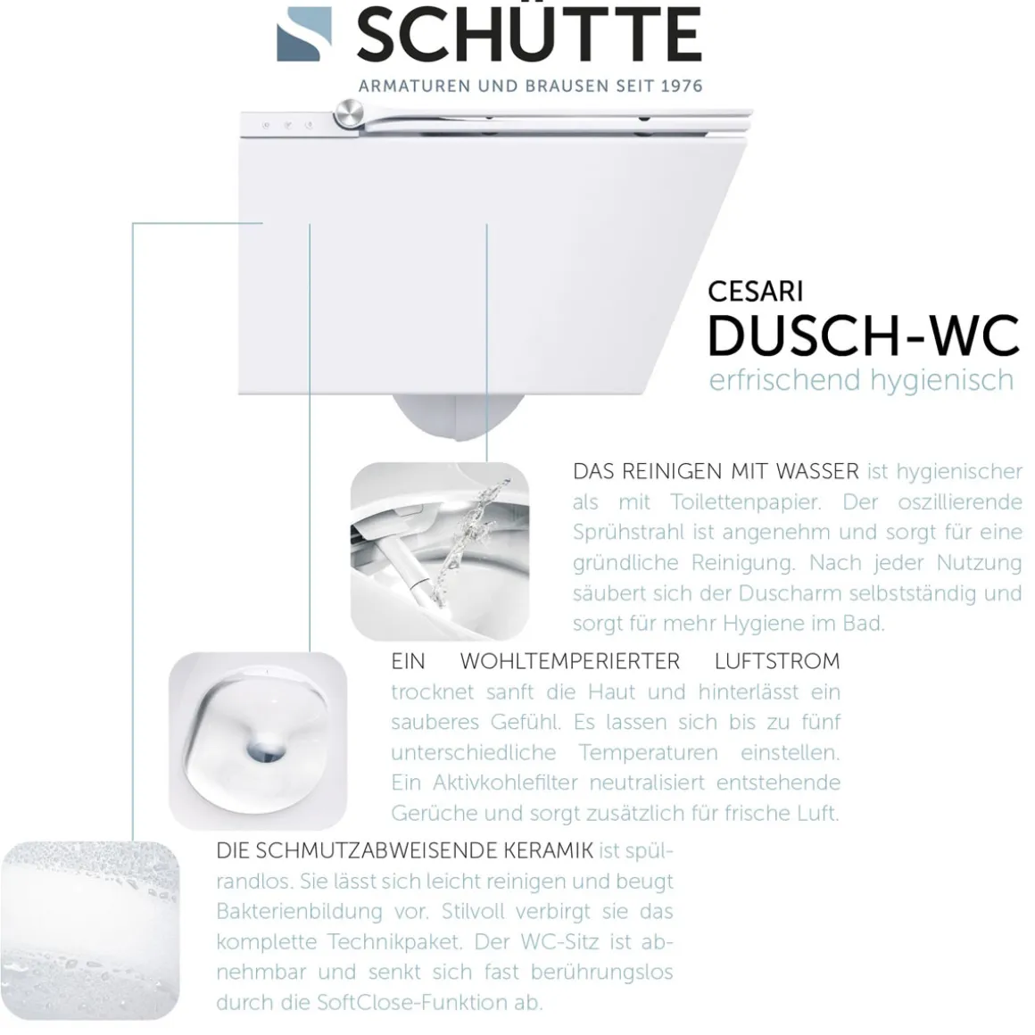 Schütte Dusch-WC-Set Cesari spülrandloser Bidet Toilettensitz