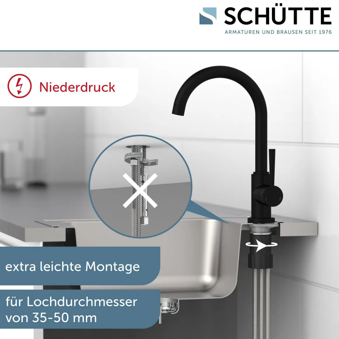 Schütte Spültischarmatur Cornwall Niederdruck schwarz matt