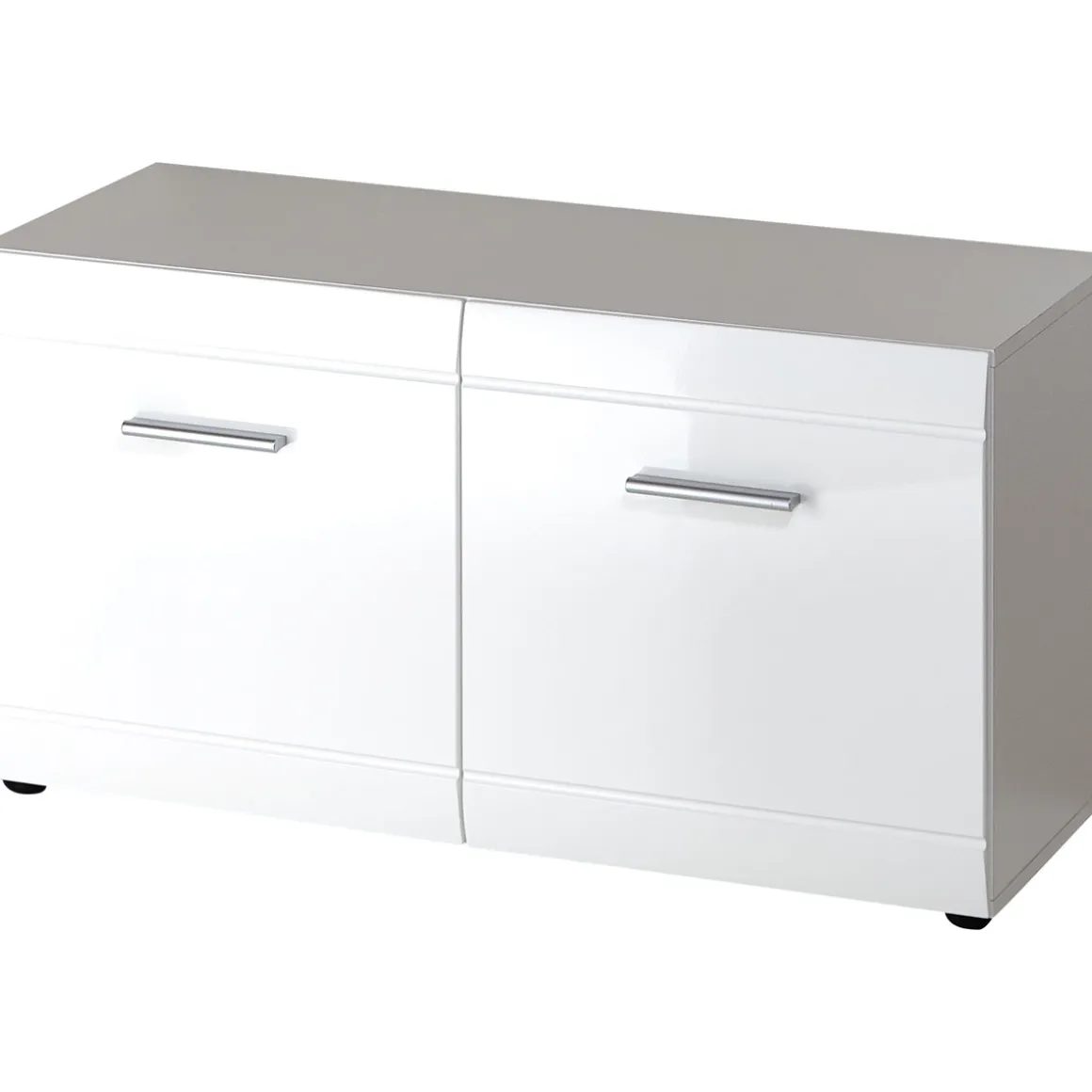 Schuhbank Adison Fronten in Hochglanz mit Rillenfräsung 96 x 51 x 39 cm weiß