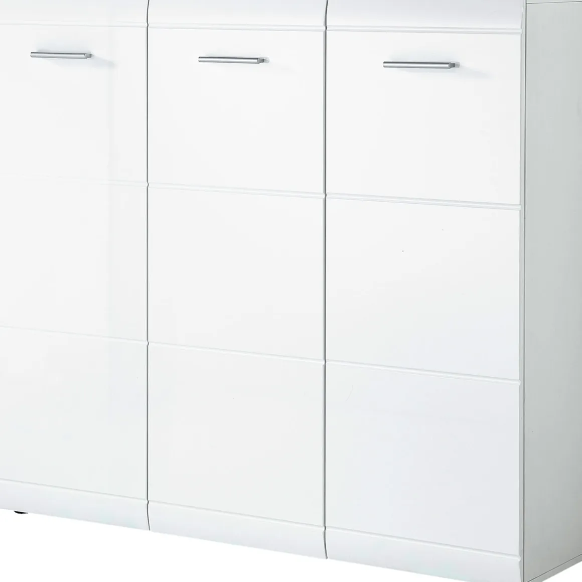 Schuhschrank Adison Fronten in Hochglanz mit Rillenfräsung 134 x 120 x 36 cm weiß